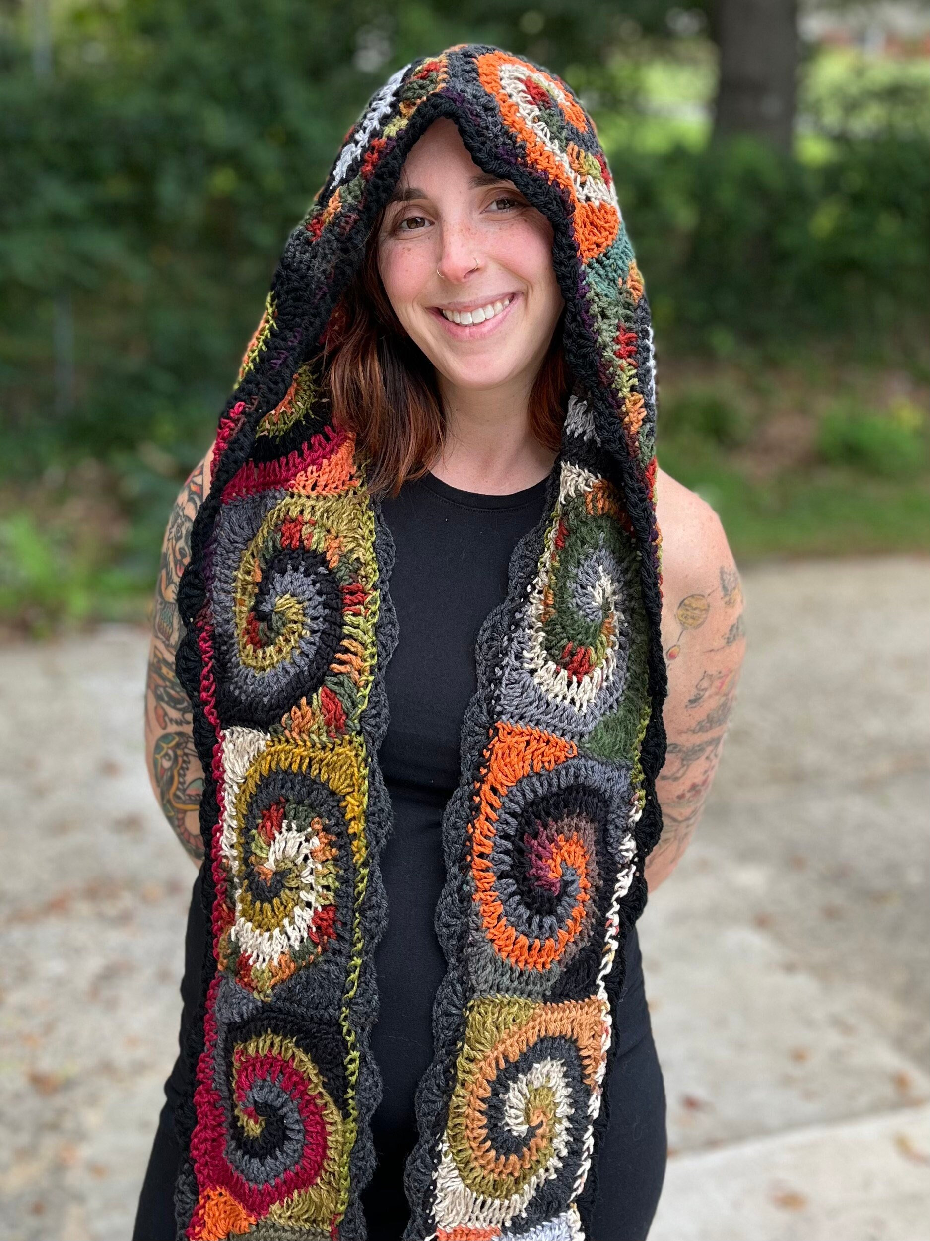 Crochet Hood Pattern - Spiral Hooded Scarf // Spiral Granny Square