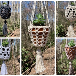 Crochet Planter Pattern - 5 Hanging Planters with Tassels // Boho Home Decor // Crochet Plant Hangers // Succulent Planter