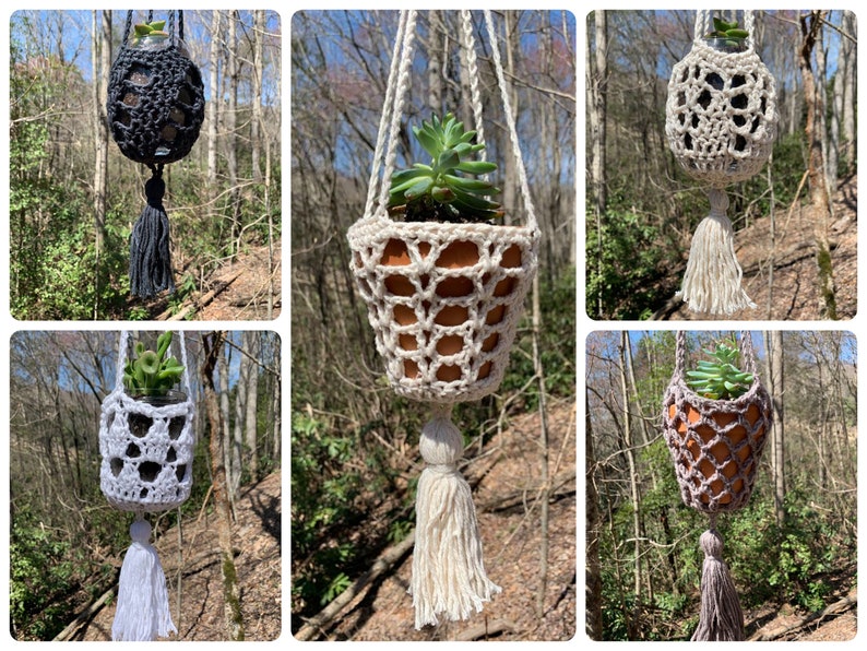 5 Hanging Planters with Tassels  Boho Home Decor  Crochet Plant Hangers  Succulent Planter Crochet Planter Pattern