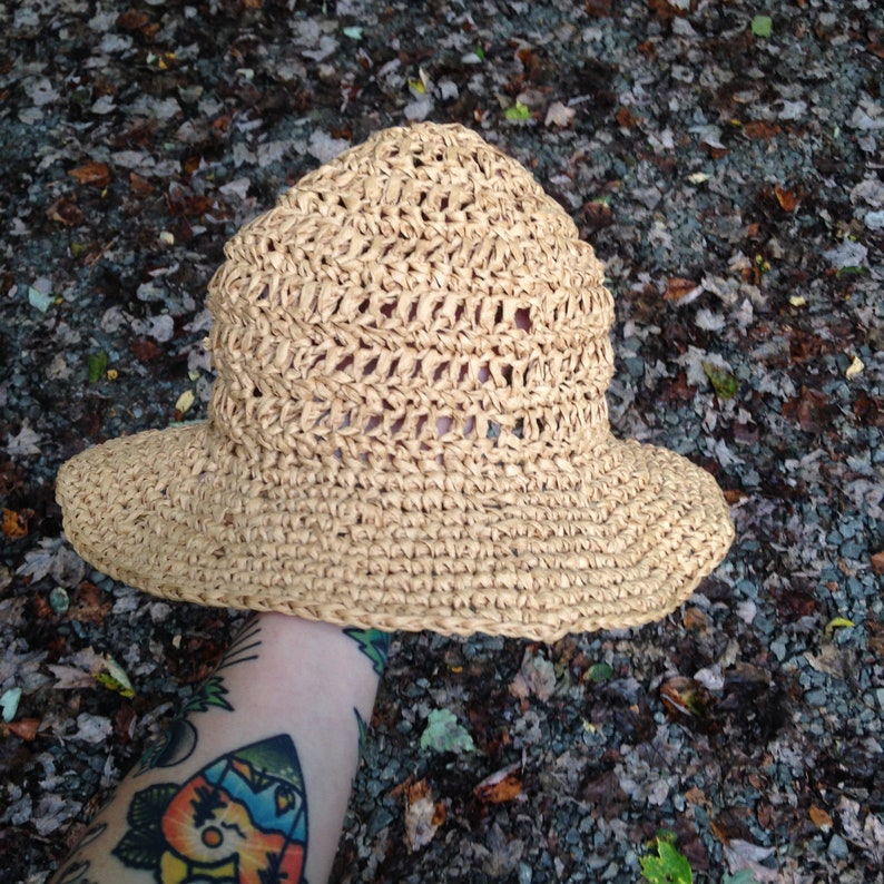 Crochet Hat Pattern Sun Hat // Beach Hat // Wide Brim Straw Hat // Dixie Raffia Sunhat image 3