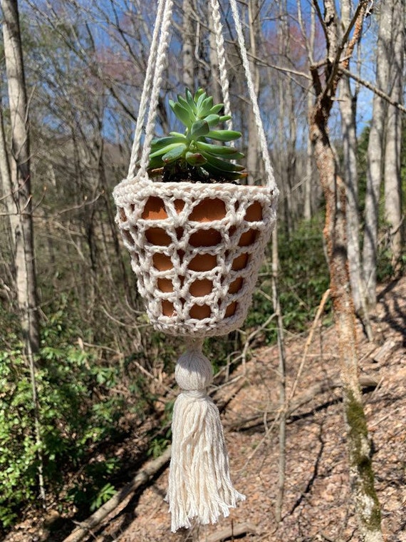 5 Hanging Planters with Tassels Boho Home Decor Crochet Plant Hangers Succulent Planter Crochet Planter Pattern