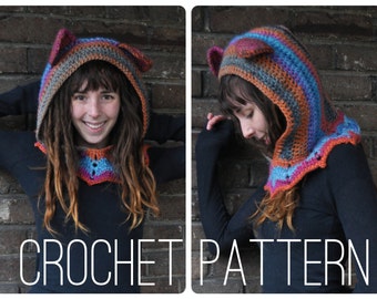 Crochet Hood Pattern - Grateful Dead Dancing Bear Hood // Hippie Festival Accessory Cowl Hood Scarf