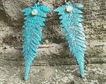 Green leaf earrings with fire opal, fern earrings, fern leaf earrings nature jewelry