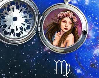 Original Art Virgo necklace silver, zodiac jewelry unique gift Virgo star sign Virgo Constellation necklace Virgo locket necklace