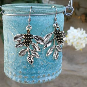 Cute silver leaf earrings, bronze pinecones earrings dangle Nature earrings, small or large silver leaves earrings