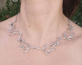 Forest elf silver twig necklace, statement branch necklace, woodland necklace antler necklace