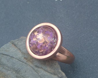 Real flower ring rose gold ring purple flower ring