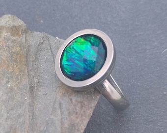 Black fire opal ring, resin ring, stainless steel ring for men, unisex ring