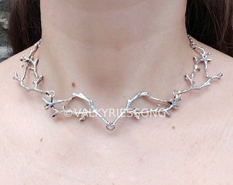 Forest elf silver branch necklace, collar elven necklace, statement twig necklace, branch choker, elvish elven jewelry nature jewelry