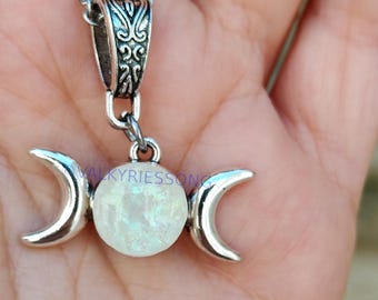 Dreifache Göttin Halskette, druzy Dreifach Mond Halskette Harz gunmetal, silber, klar oder weiß druzy oder Opal Mond Halskette, Pagan, Wicca witchy