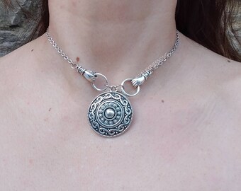 Viking shield maiden necklace,  antique silver shield choker necklace, viking necklace hands choker necklace, viking jewelry, hand necklace