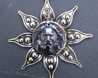 THE SUN Tarot Leo necklace men necklace Sun Necklace steel hematite gemstone lion necklace silver lion pendant leo pendant zodiac jewelry