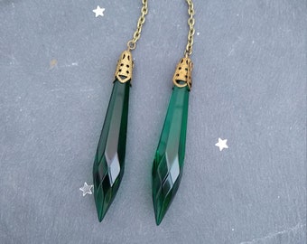 Mucha inspired Nature earrings , Art Nouveau earrings, emerald green drop earrings, crystal point, large, long dangle Nature jewelry