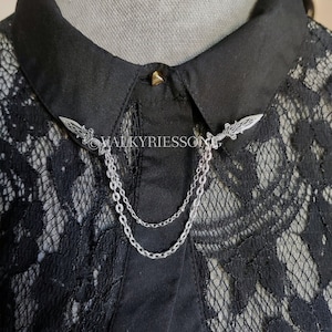 Viking sword brooch with chain, antique silver steel chains & alloy dagger collar pins, gothic celtic light cape brooch