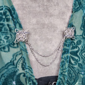 Witch knot pins with chain, silver steel viking cloak brooch, gothic collar pins, irish celtic witchy renaissance accessories image 7