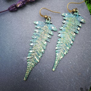 Magical fern green leaf earrings, fairy fall jewelry, hand painted forest jewelry, fall gift for her