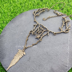 Bronze Cernunnos Kette: Wald Hirschgott & Farn Blatt, Elben Druide Pagan Renfaire Schmuck