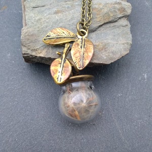 Collier véritable pissenlit avec feuille d&#39;or, collier terrarium de style vintage, cadeau bijoux pour femme, bijoux fleurs pressées