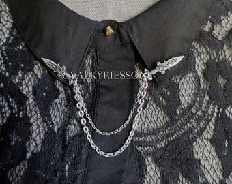 Viking sword brooch with chain, antique silver steel chains & alloy dagger collar pins, gothic celtic light cape brooch