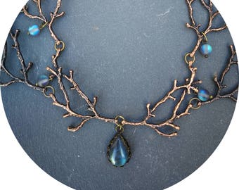 Queen of the Enchanted Forest twig necklace - labradorite necklace - earthy branch necklace - elven necklace - gothic magical