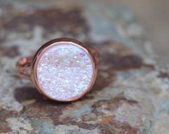 White drusy ring, white druzy ring rose gold druzy ring rose gold jewelry, white druzy jewelry