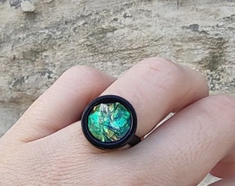 Black opal ring, resin ring, fire opal ring, imitation opal ring, black opal ring, dark opal ring, unisex opal jewelry, opal ring for men