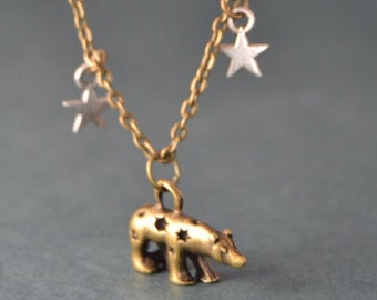 Bear and stars charm necklace, Ursa Major constellation necklace, stars charms jewelry, Big dipper celestial necklace, Mama Bear necklace