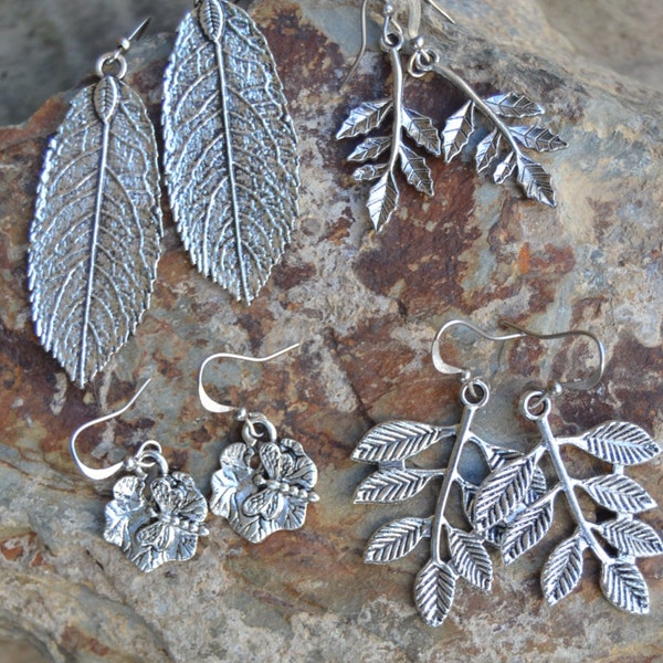 Pick yours Silver leaf earrings - lilypad earrings - large, small leaf earrings - leaf jewelry - nature jewelry