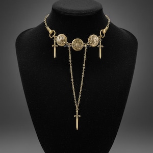 Set di gioielli da guerriero celtico vichingo, collana girocollo con scudo in bronzo, collana vichinga, orecchini con spada lunga, orecchini vichinghi, gioielli vichinghi