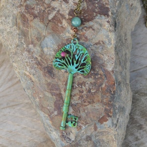 Key to the Secret Garden necklace, apple tree necklace green key necklace with jade stone gardener jewelry forest key necklace gardener gift image 4