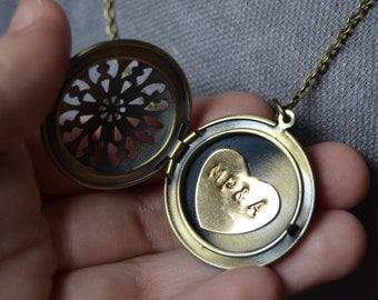 Personalized locket necklace, initials locket necklace, brass heart locket necklace, personalized gifts for women personalized jewelry