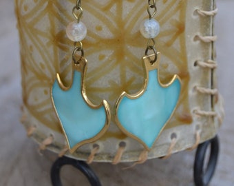 Blue mother of pearl earrings, dangle seashell earrings , blue agate earrings , aqua blue earrings, Mother of pearl jewelry