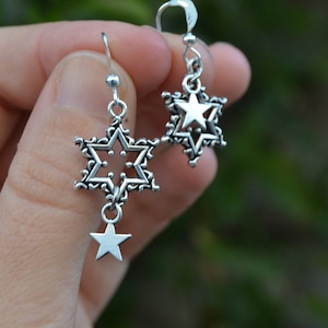 Dainty star earrings, silver hypoallergenic steel dangle mismatched earrings, celestial earrings, whimsical everyday earrings
