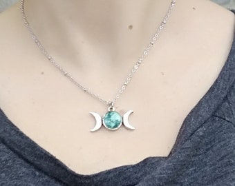 Glow in the dark full moon necklace, stainless steel cute satellite chain triple moon necklace, celestial jewelry