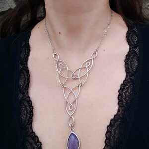 Amethyst celtic knot choker necklace, silver celtic necklace with amethyst drop, statement amethyst necklace, fairycore renfaire accessories image 10