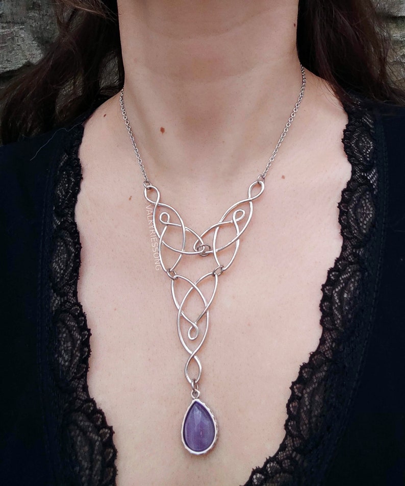 Amethyst celtic knot choker necklace, silver celtic necklace with amethyst drop, statement amethyst necklace, fairycore renfaire accessories image 10