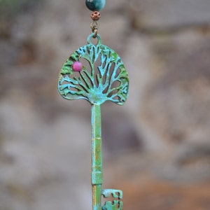 Key to the Secret Garden necklace, apple tree necklace green key necklace with jade stone gardener jewelry forest key necklace gardener gift image 3