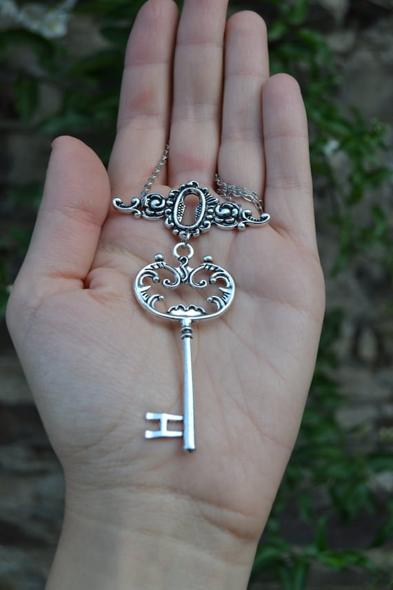 Key and Keyhole Necklace Silver Victorian Key Necklace 