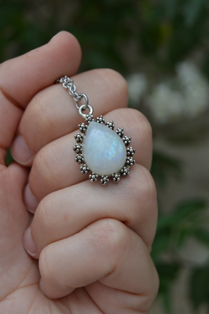 simple necklace Silver moonstone necklace dainty moonstone pendant boho moonstone jewelry moonstone drop necklace stainless steel chain