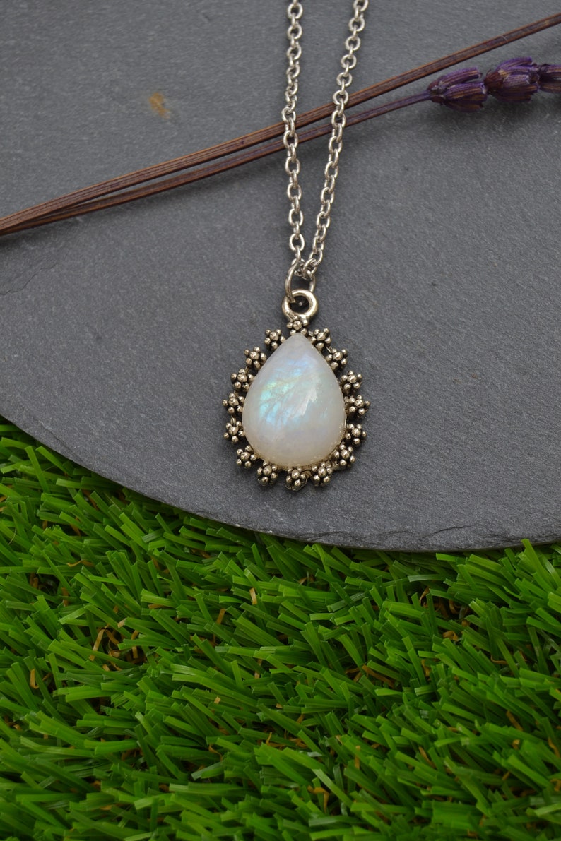 simple necklace Silver moonstone necklace dainty moonstone pendant boho moonstone jewelry moonstone drop necklace stainless steel chain