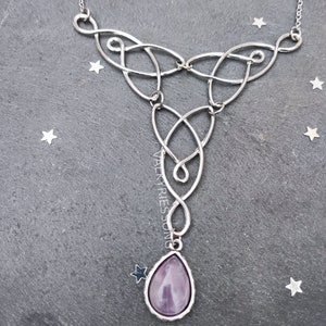 Amethyst celtic knot choker necklace, silver celtic necklace with amethyst drop, statement amethyst necklace, fairycore renfaire accessories image 8