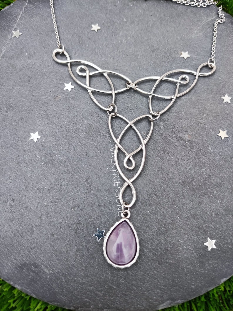 Amethyst celtic knot choker necklace, silver celtic necklace with amethyst drop, statement amethyst necklace, fairycore renfaire accessories image 8