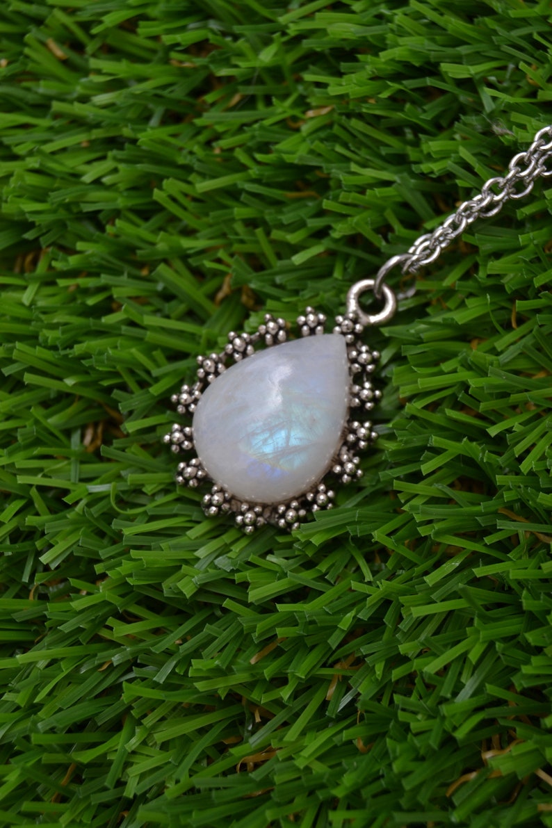 simple necklace Silver moonstone necklace dainty moonstone pendant boho moonstone jewelry moonstone drop necklace stainless steel chain