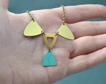 Boho garland necklace,  patina raw brass geometric necklace, Bunting necklace, Pennant necklace