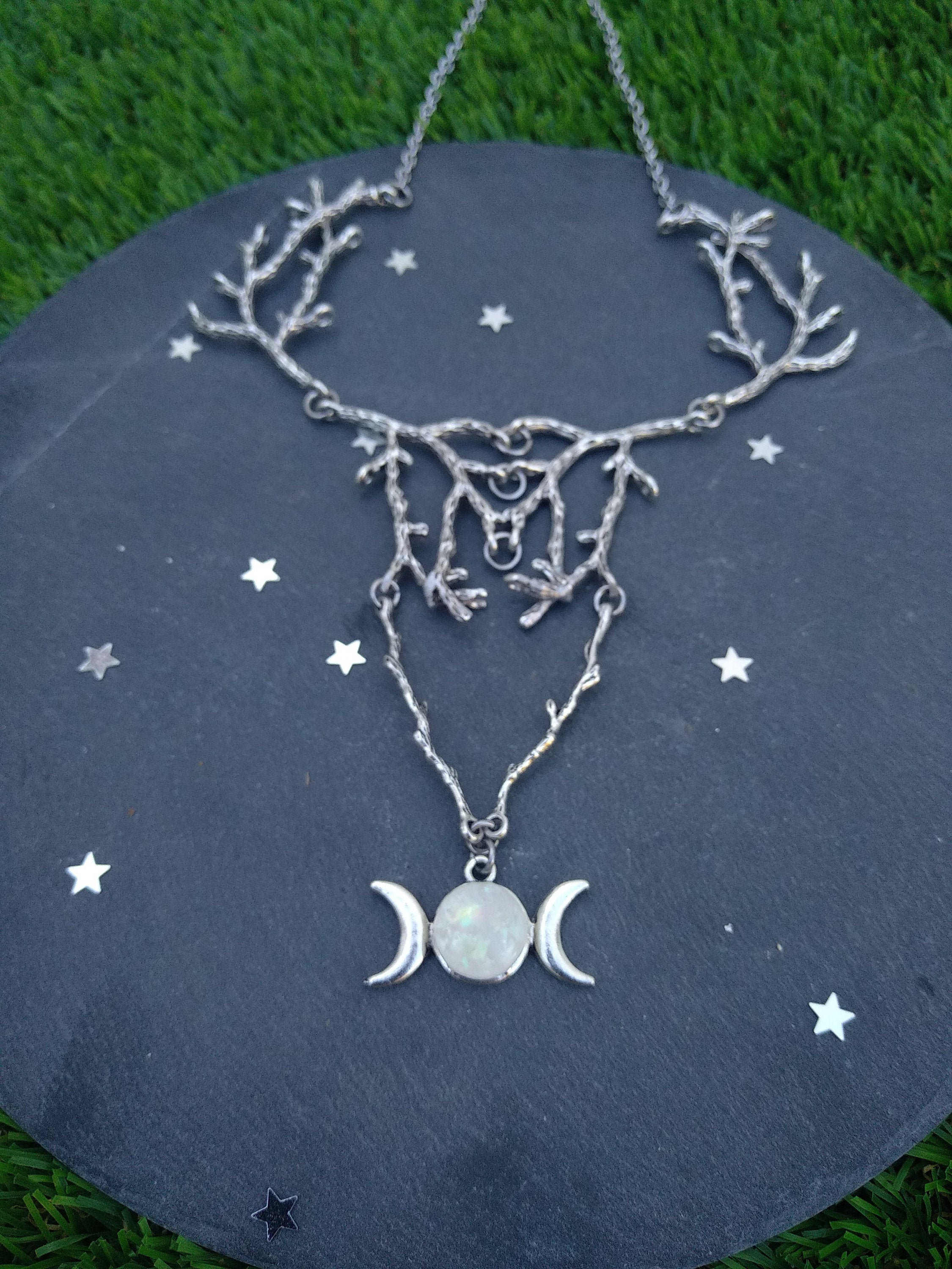 Twiggy Statement Deer Necklace Silver Triple Moon Necklace - Etsy