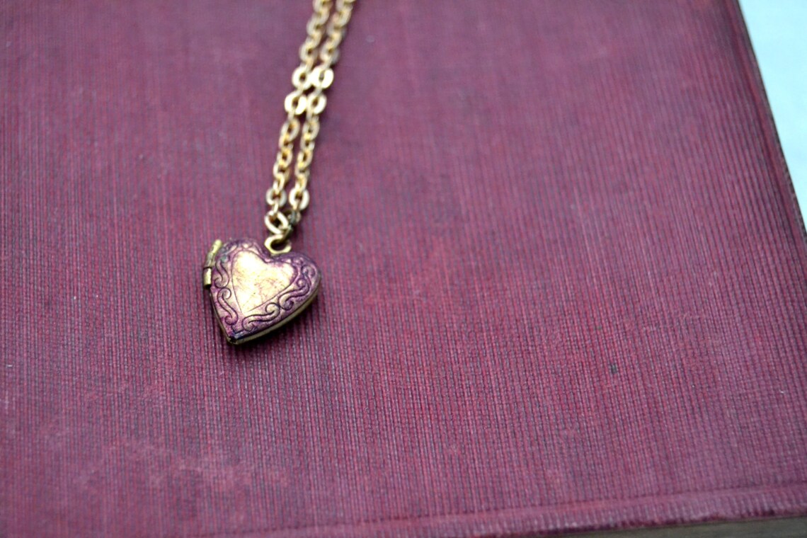Small Heart Locket Necklace Tiny Heart Necklace Brass Gold Etsy