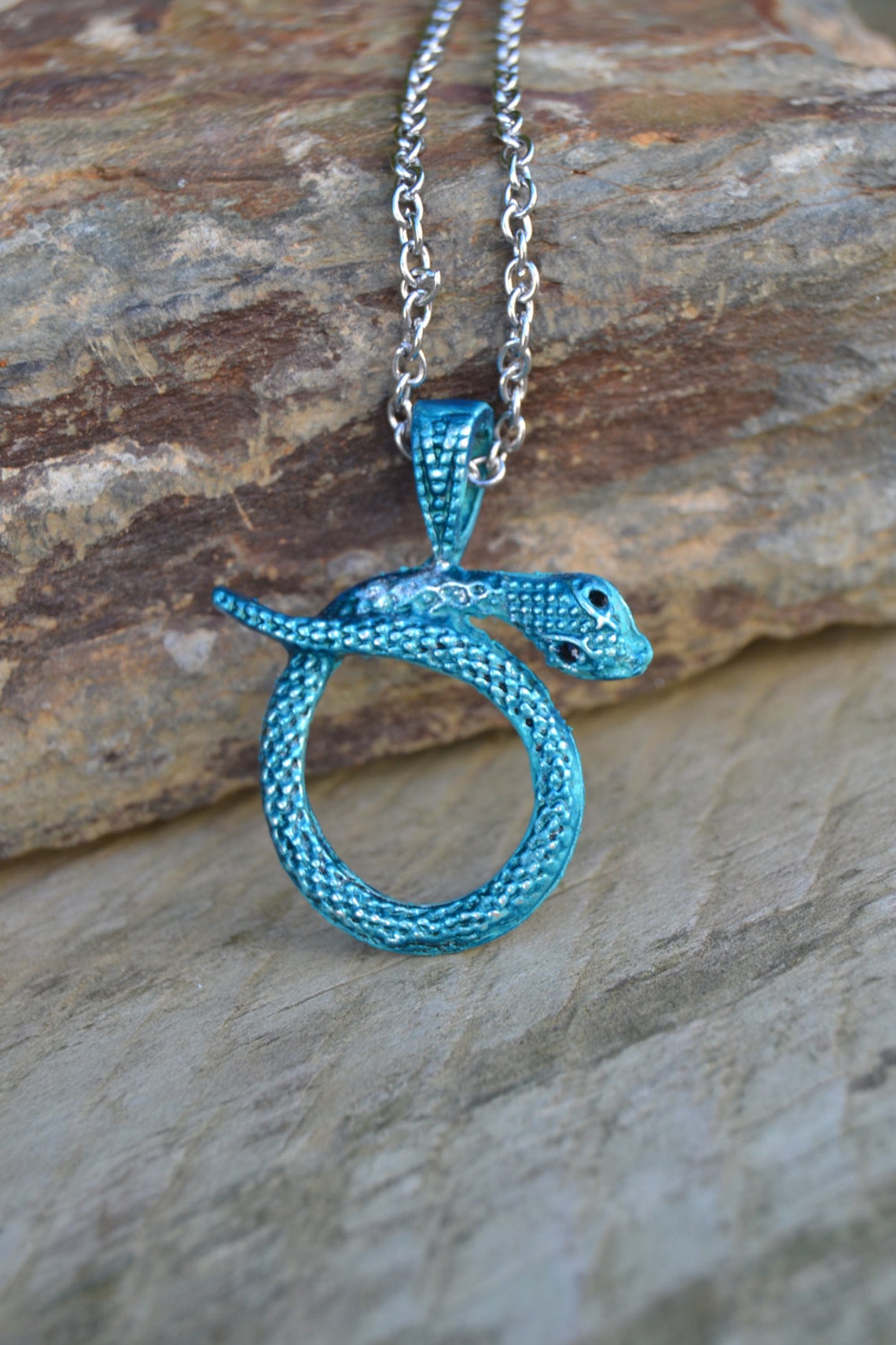 Coiled Snake Necklace Dainty Simple Green Snake Necklace Etsy