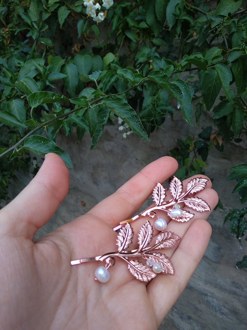 Rose Gold Hair Pins for Wedding Rose Gold Leaf Hair Pin Etsy