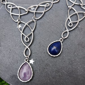 Amethyst celtic knot choker necklace, silver celtic necklace with amethyst drop, statement amethyst necklace, fairycore renfaire accessories image 9