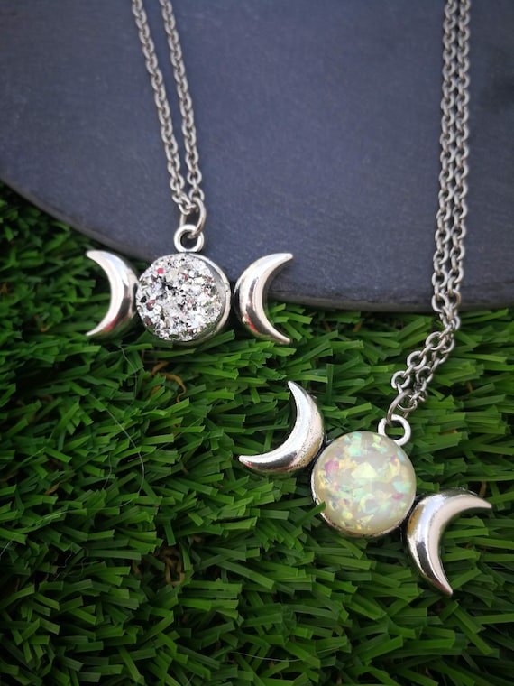 Wiccan Jewelry Witchcraft Triple Moon Necklace Druzy - Triple Moon Pendant Necklace Wiccan Jewelry Witchcraft Triple Moon Necklace Druzy - Triple Moon Pendant Necklace